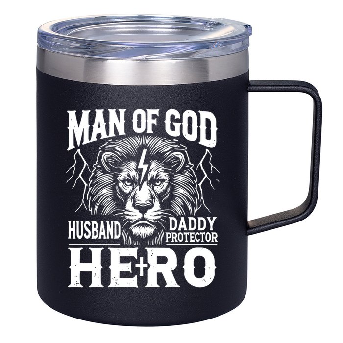 Man Of God Husband Daddy Protector Hero Dad Father's Day 12oz Stainless Steel Coffee Mug