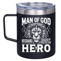 Man Of God Husband Daddy Protector Hero Dad Father's Day 12oz Stainless Steel Coffee Mug