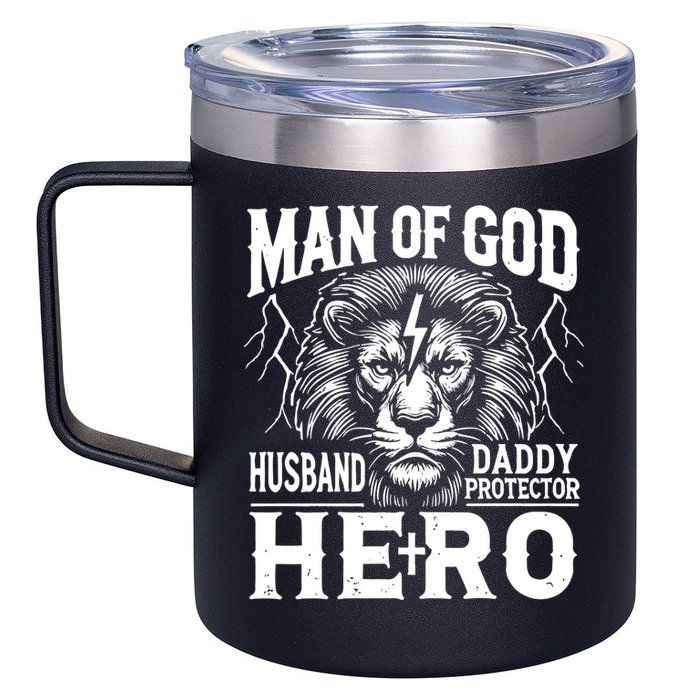 Man Of God Husband Daddy Protector Hero Dad Father's Day 12oz Stainless Steel Coffee Mug