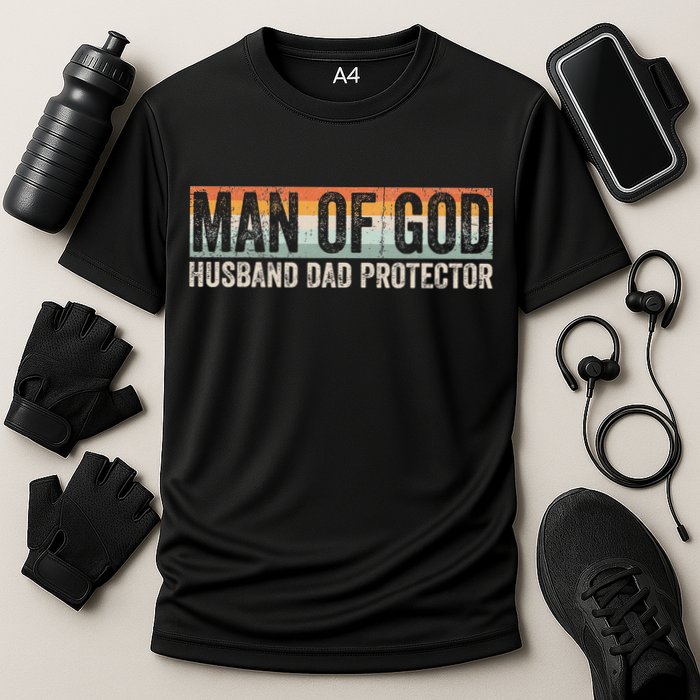 Man Of God Husband Dad Protector Christian Dad Father's Day Cooling Performance Crew T-Shirt
