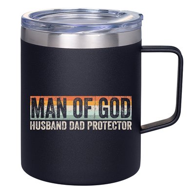 Man Of God Husband Dad Protector Christian Dad Father's Day 12oz Stainless Steel Coffee Mug