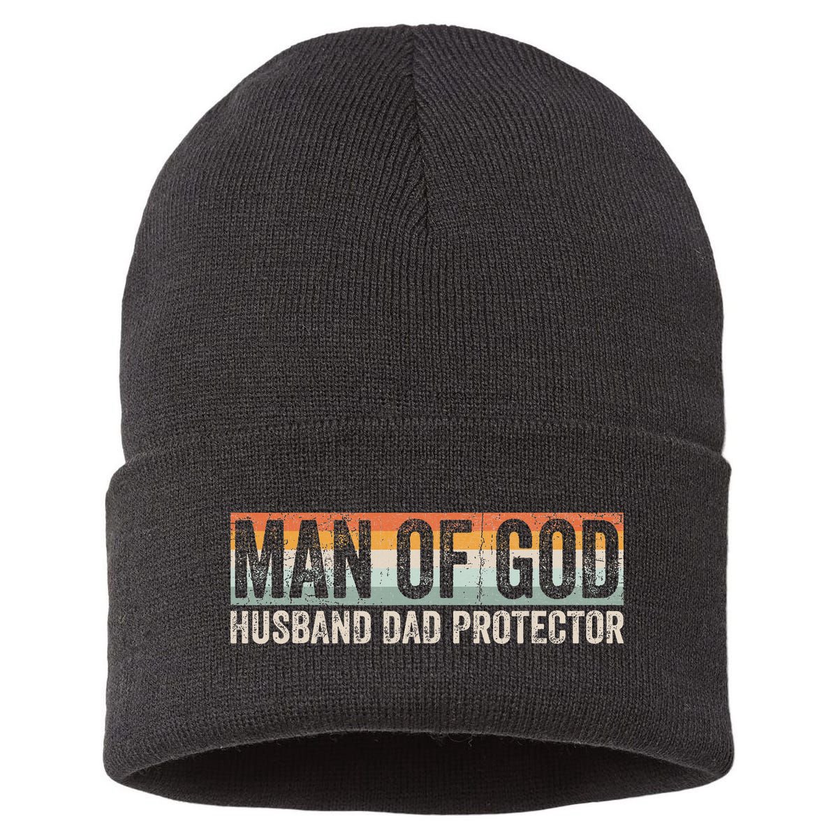 Man Of God Husband Dad Protector Christian Dad Father's Day Sustainable Knit Beanie