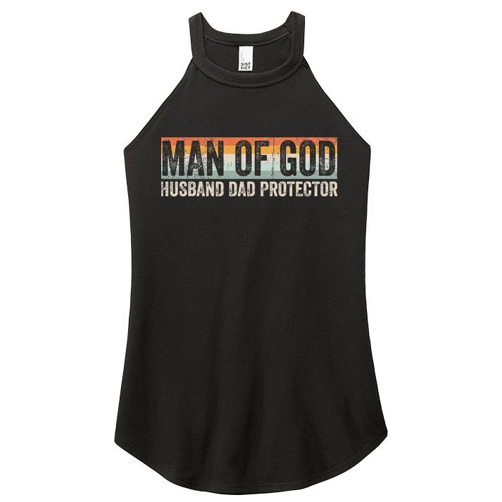 Man Of God Husband Dad Protector Christian Dad Father's Day Women's Perfect Tri Rocker Tank