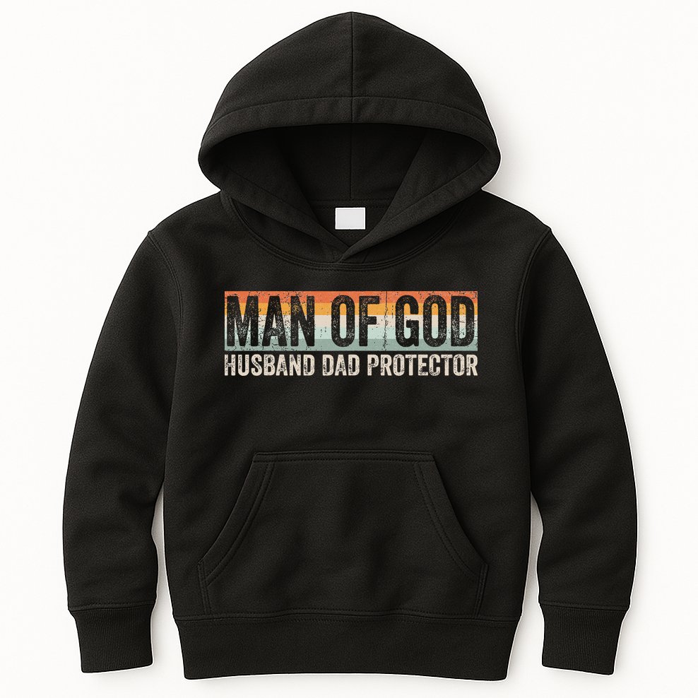 Man Of God Husband Dad Protector Christian Dad Father's Day Kids Hoodie