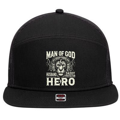 Man Of God Husband Daddy Protector Hero 7 Panel Mesh Trucker Snapback Hat