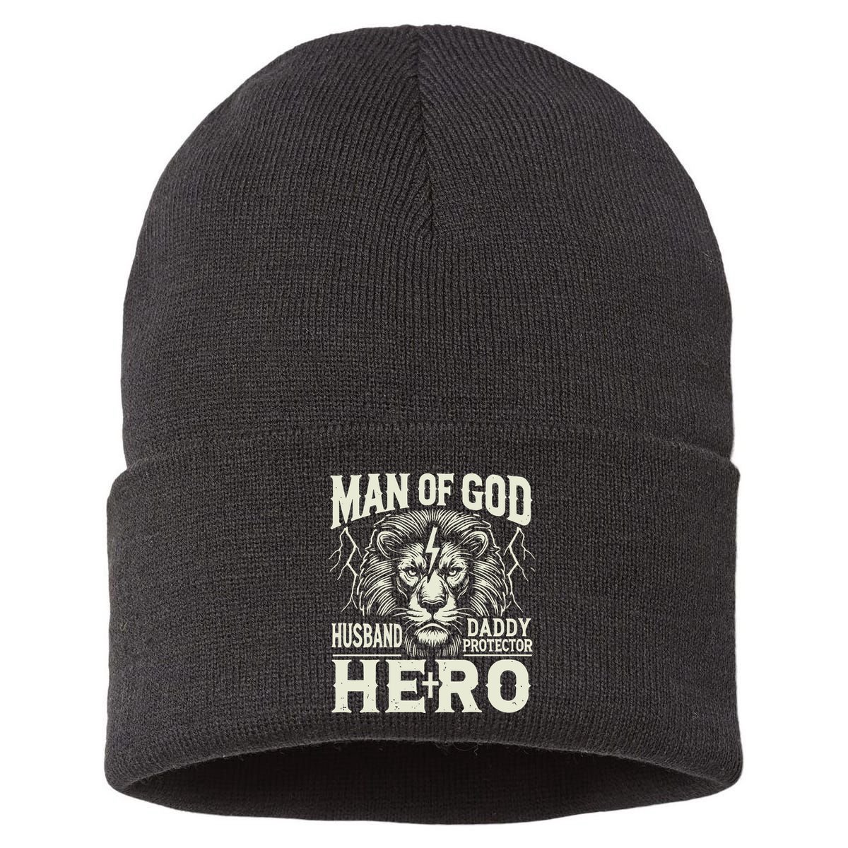 Man Of God Husband Daddy Protector Hero Sustainable Knit Beanie