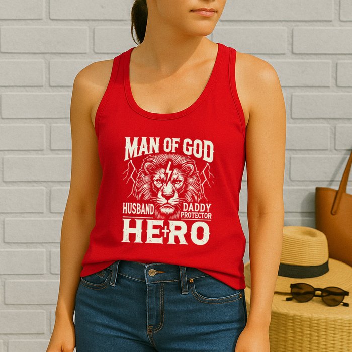 Man Of God Husband Daddy Protector Hero Womens Tank Top