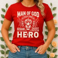 Man Of God Husband Daddy Protector Hero Womens T-Shirt