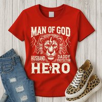 Man Of God Husband Daddy Protector Hero Womens T-Shirt