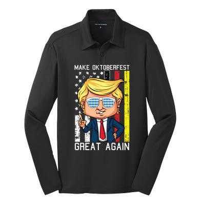 Make Oktoberfest Great Again Oktoberfest Trump American Flag Funny Gift Silk Touch Performance Long Sleeve Polo