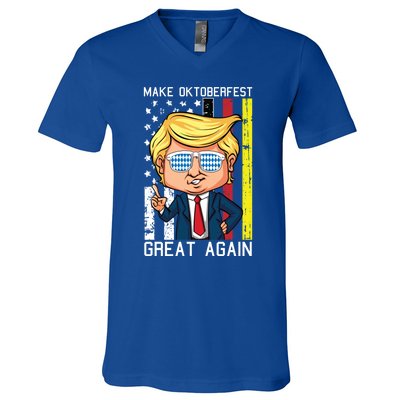 Make Oktoberfest Great Again Oktoberfest Trump American Flag Funny Gift V-Neck T-Shirt