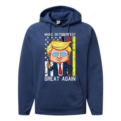 Make Oktoberfest Great Again Oktoberfest Trump American Flag Funny Gift Performance Fleece Hoodie