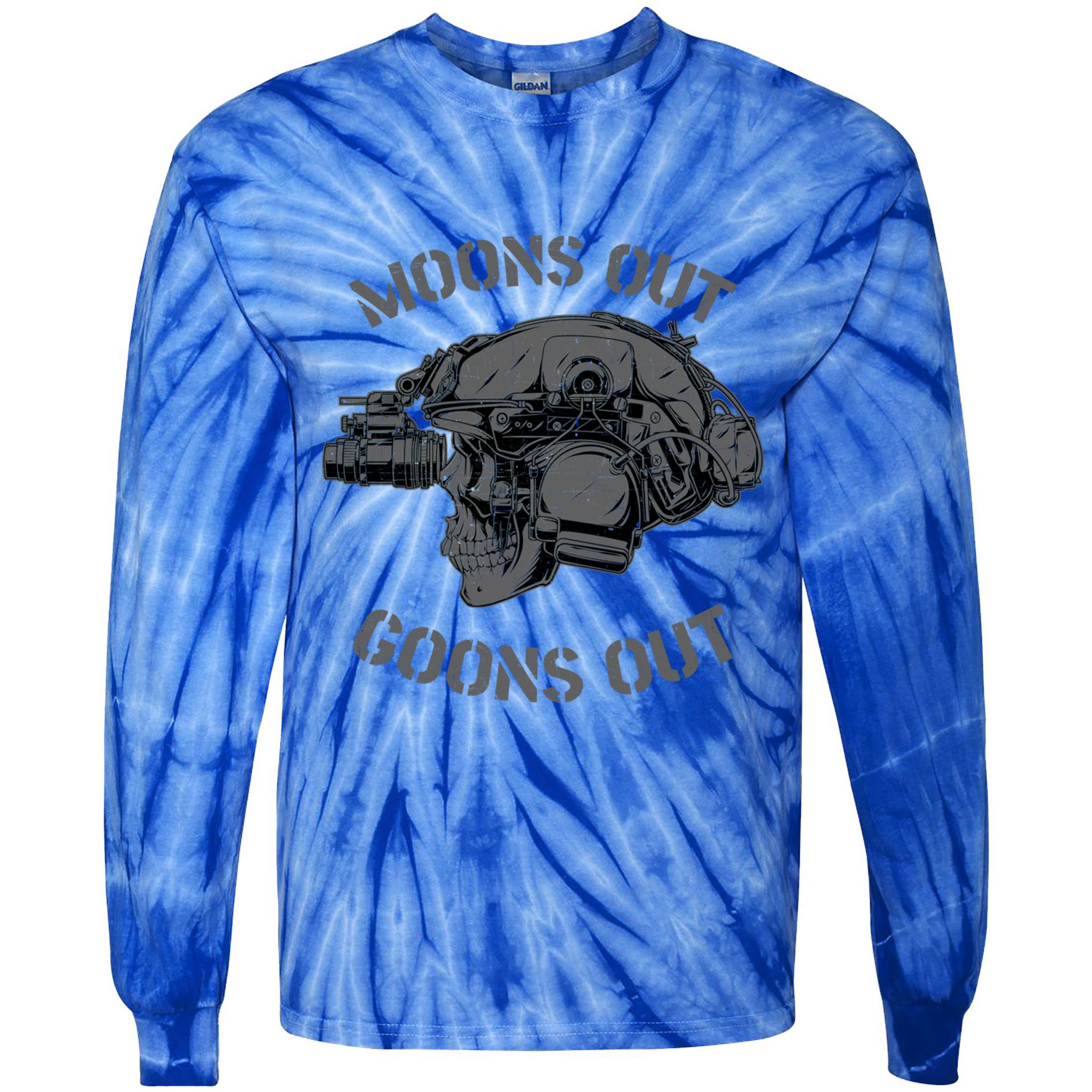 Moons Out Goons Out Skull Helmet Nvgs Military S Gift Tie-Dye Long Sleeve Shirt