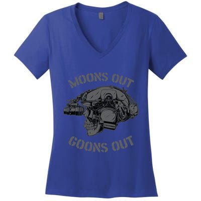Moons Out Goons Out Skull Helmet Nvgs Military S Gift Women's V-Neck T-Shirt