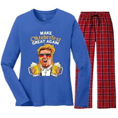 Make Oktoberfest Great Again Funny Trump Beer Mug Meaningful Gift Women's Long Sleeve Flannel Pajama Set 