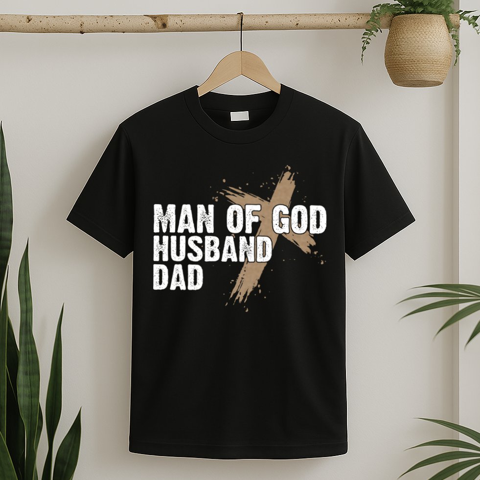 Man Of God Husband Dad Religious Cross FatherS Day Faith T-Shirt