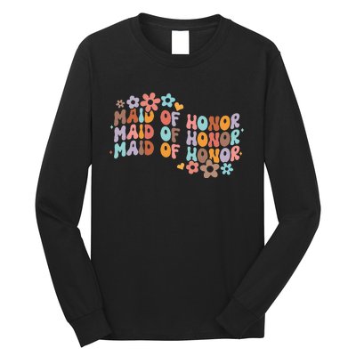 Maid Of Honor Bridesmaid Bridal Shower Groovy Bachelorette Long Sleeve Shirt