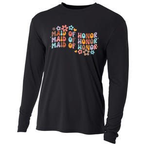 Maid Of Honor Bridesmaid Bridal Shower Groovy Bachelorette Cooling Performance Long Sleeve Crew