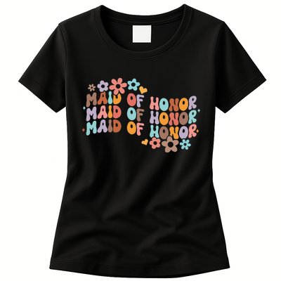 Maid Of Honor Bridesmaid Bridal Shower Groovy Bachelorette Womens T-Shirt