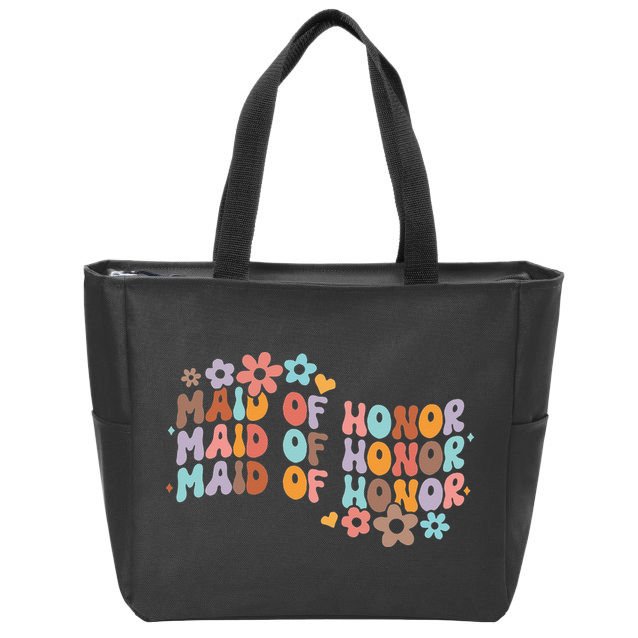 Maid Of Honor Bridesmaid Bridal Shower Groovy Bachelorette Zip Tote Bag