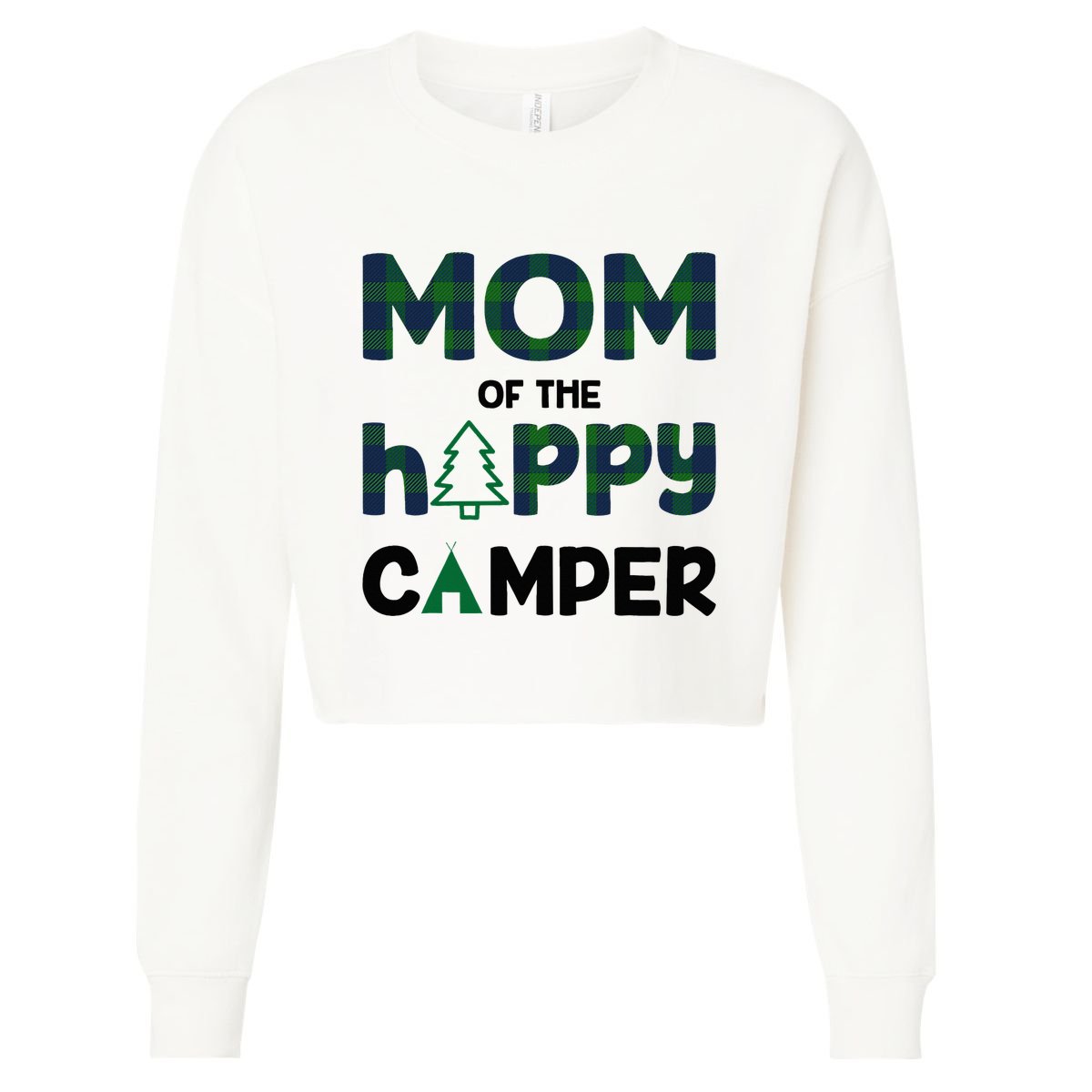 Mom of Happy Camper 1st Birthday Mom Cropped Pullover Crew