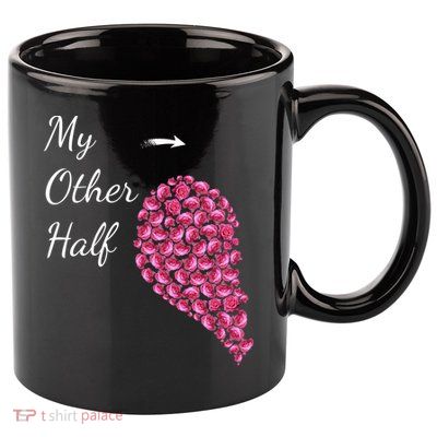 My Other Half Gift Pink Roses Half Heart Valentines Couples Gift 11oz C Handle Ceramic Mug