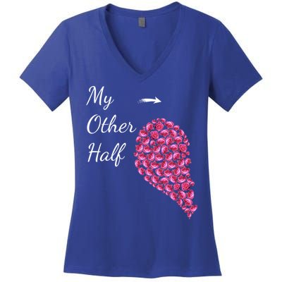 My Other Half Gift Pink Roses Half Heart Valentines Couples Gift Women's V-Neck T-Shirt