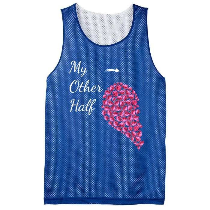 My Other Half Gift Pink Roses Half Heart Valentines Couples Meaningful Gift Mesh Reversible Basketball Jersey Tank