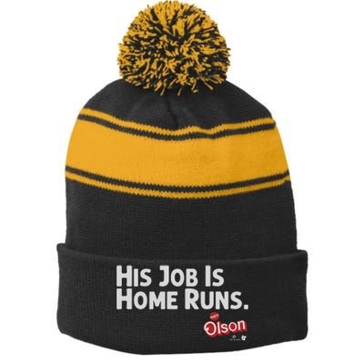 Matt Olson His Job Is Home Runs Stripe Pom Pom Beanie