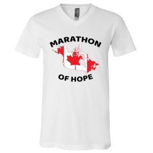 Marathon Of Hope Canada Flag Canadian Maple Leaf V-Neck T-Shirt