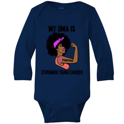 My Oma Is Stronger Than Cancer African American Breast Meaningful Gift Baby Long Sleeve Bodysuit