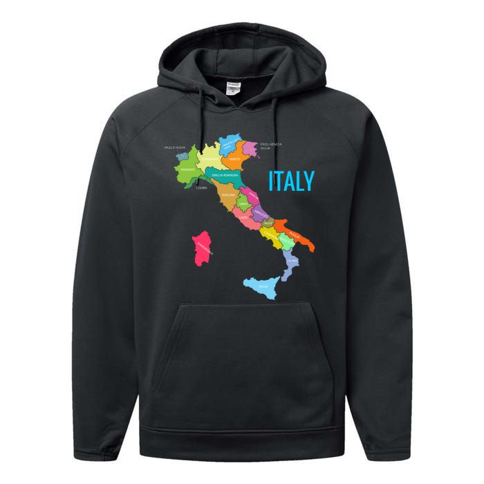 Map Of Italy Performance Fleece Hoodie