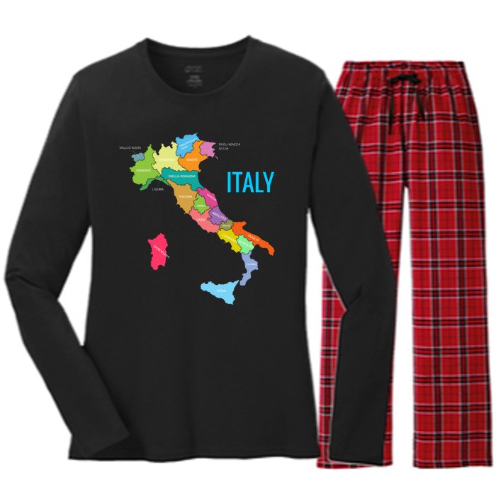 Map Of Italy Women's Long Sleeve Flannel Pajama Set 