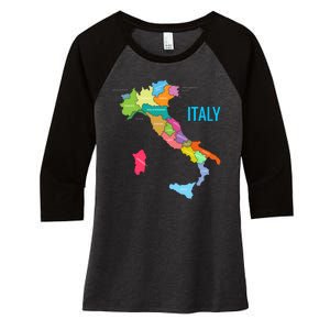 Map Of Italy Women's Tri-Blend 3/4-Sleeve Raglan Shirt