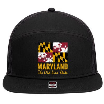 Maryland Old Line State Vintage Flag Funny Gift 7 Panel Mesh Trucker Snapback Hat