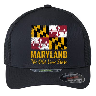 Maryland Old Line State Vintage Flag Funny Gift Flexfit Unipanel Trucker Cap