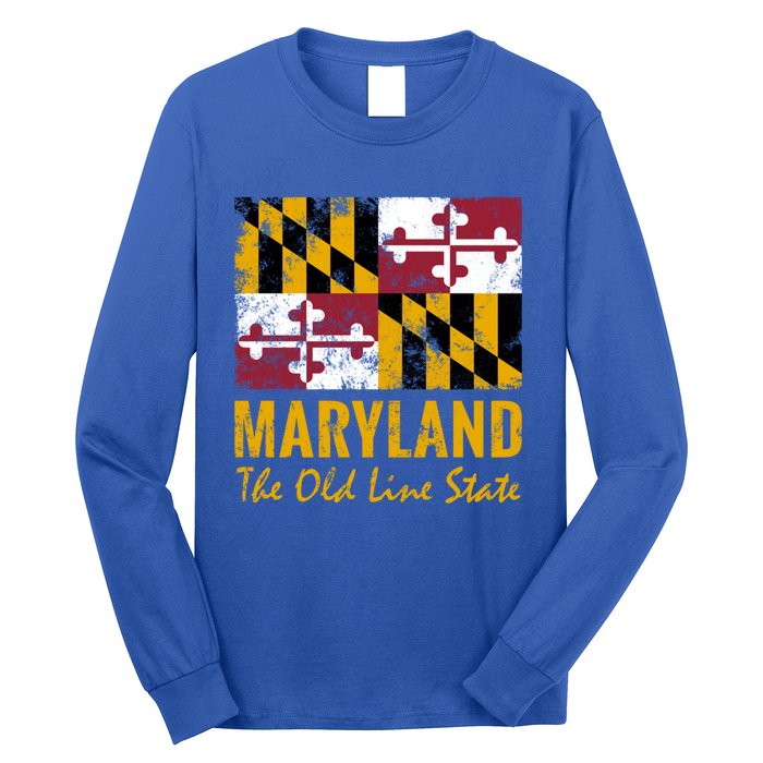 Maryland Old Line State Vintage Flag Funny Gift Long Sleeve Shirt