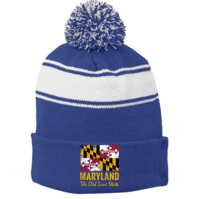 Maryland Old Line State Vintage Flag Funny Gift Stripe Pom Pom Beanie