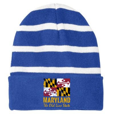 Maryland Old Line State Vintage Flag Funny Gift Striped Beanie with Solid Band