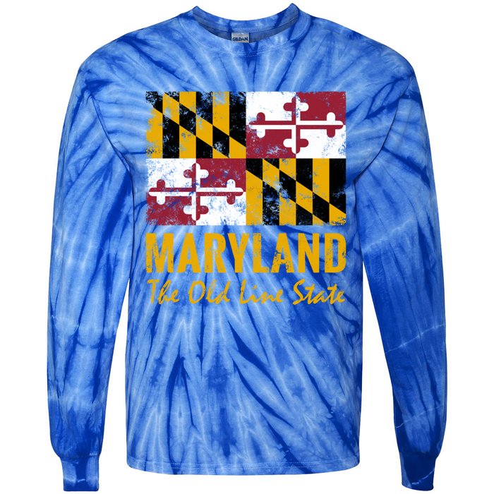 Maryland Old Line State Vintage Flag Funny Gift Tie-Dye Long Sleeve Shirt