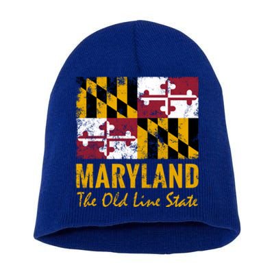 Maryland Old Line State Vintage Flag Funny Gift Short Acrylic Beanie