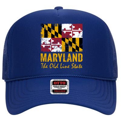 Maryland Old Line State Vintage Flag Funny Gift High Crown Mesh Back Trucker Hat