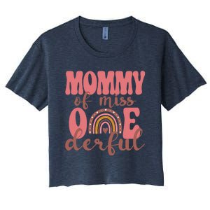 Mommy Of Little Miss Onederful 1st Bday Boho Rainbow Women's Crop Top Tee