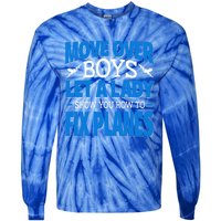 Move Over Lady Airplane Mechanic Funny Gift Tie-Dye Long Sleeve Shirt