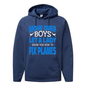 Move Over Lady Airplane Mechanic Funny Gift Performance Fleece Hoodie