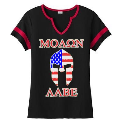 Molon Labe American Flag Spartan Helmet Greek Come and Take Ladies Halftime Notch Neck Tee