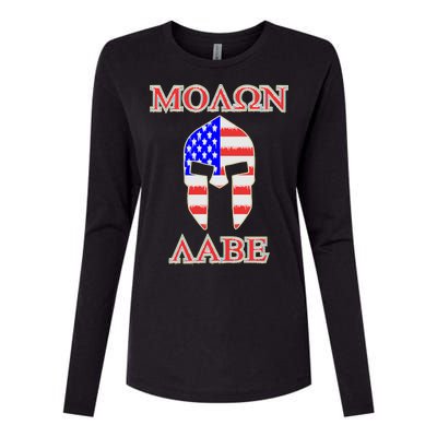 Molon Labe American Flag Spartan Helmet Greek Come and Take Womens Cotton Relaxed Long Sleeve T-Shirt