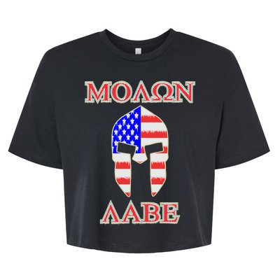 Molon Labe American Flag Spartan Helmet Greek Come and Take Bella+Canvas Jersey Crop Tee