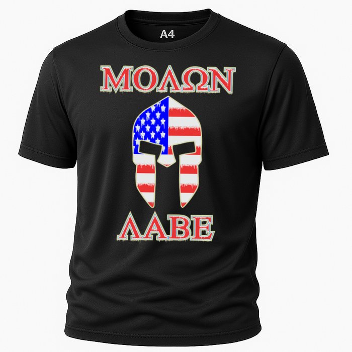 Molon Labe American Flag Spartan Helmet Greek Come and Take Cooling Performance Crew T-Shirt
