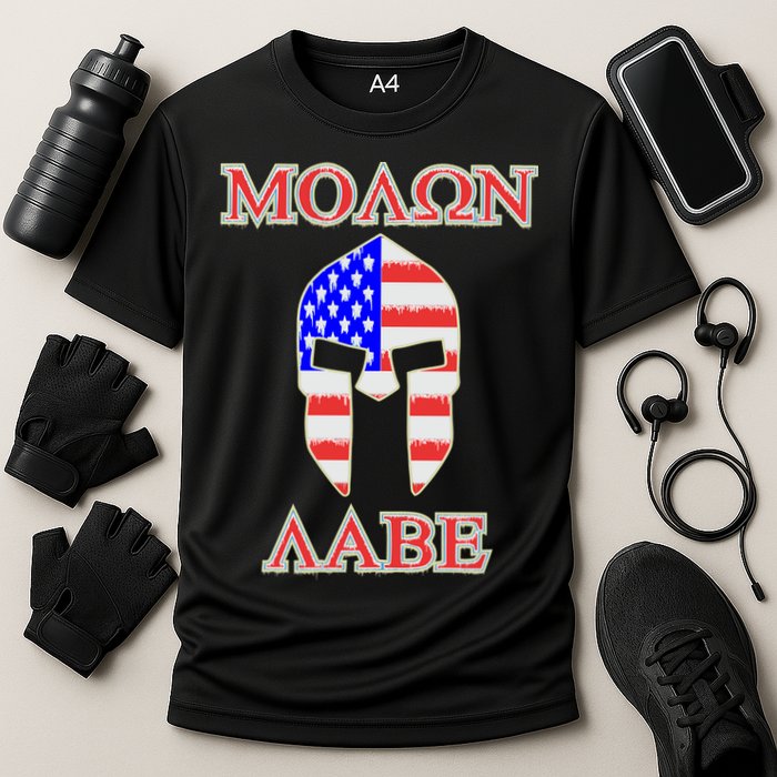Molon Labe American Flag Spartan Helmet Greek Come and Take Cooling Performance Crew T-Shirt